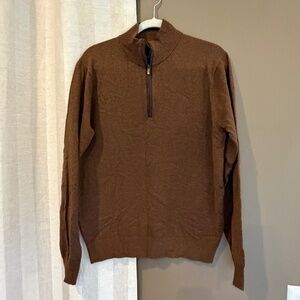 NWT Stafford Chocolate Brown Wool Cashmere Blend Long Sleeve 1/4 Zip Size Medium